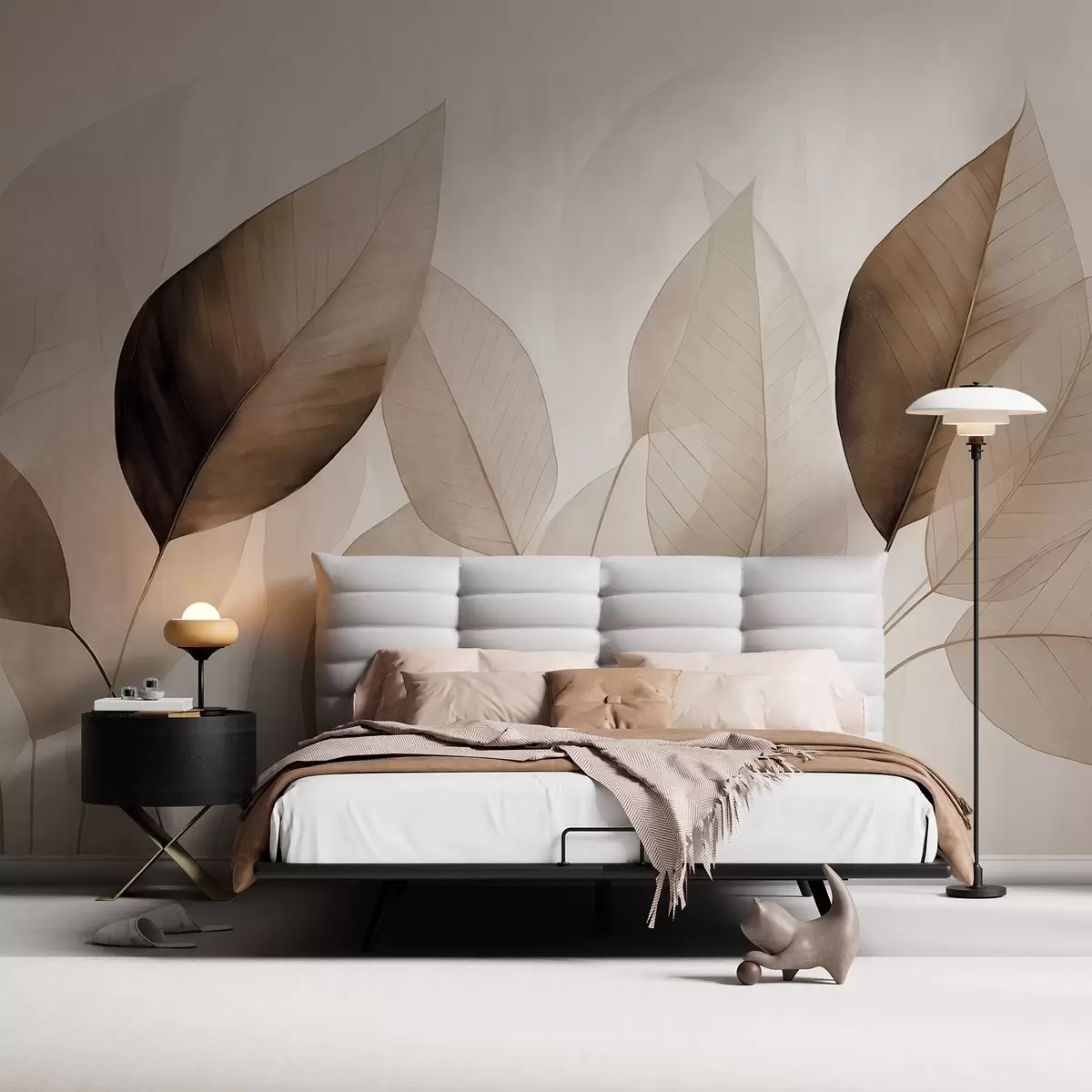 wall murals Текстурирана имитација лишћа у нијансама браон и беж са нежним жилама и стабљикама w09400v1