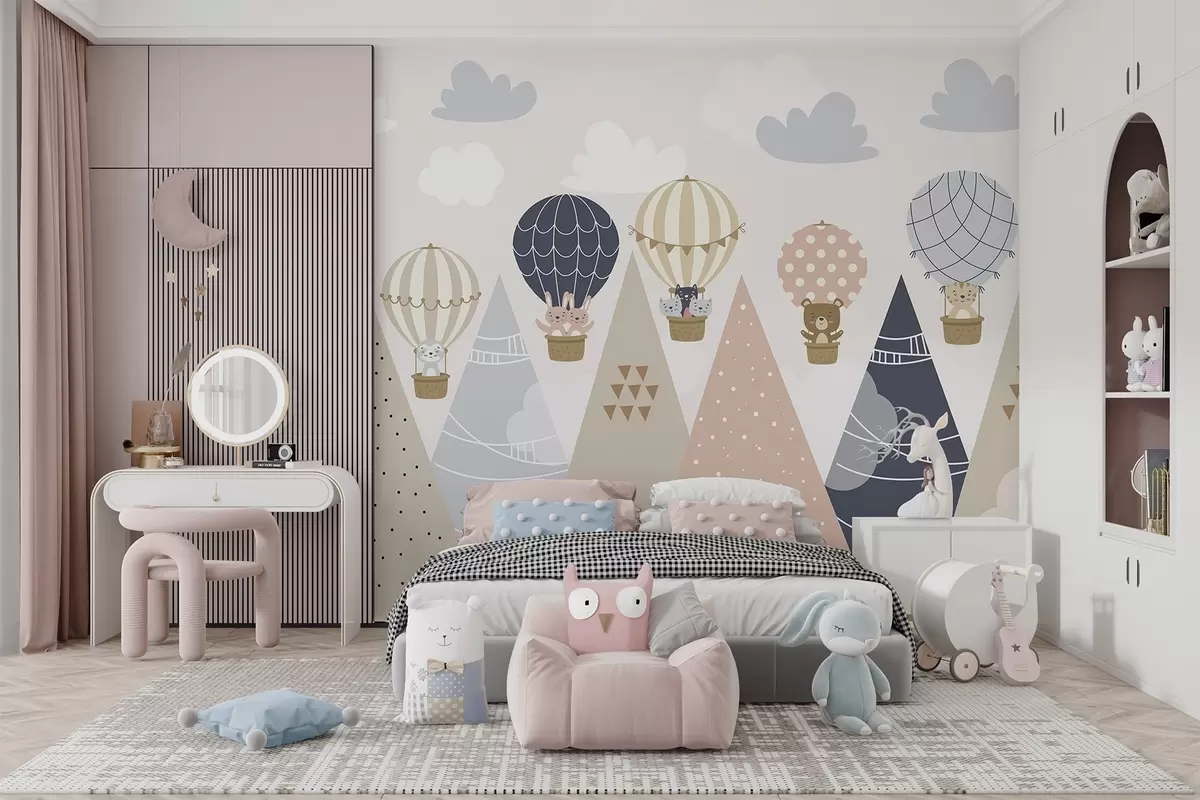 wall murals Балони са животињама изнад планина w04587