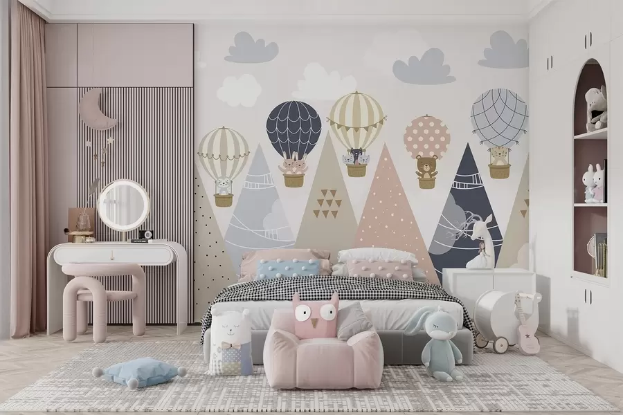 wall murals Балони са животињама изнад планина w04587