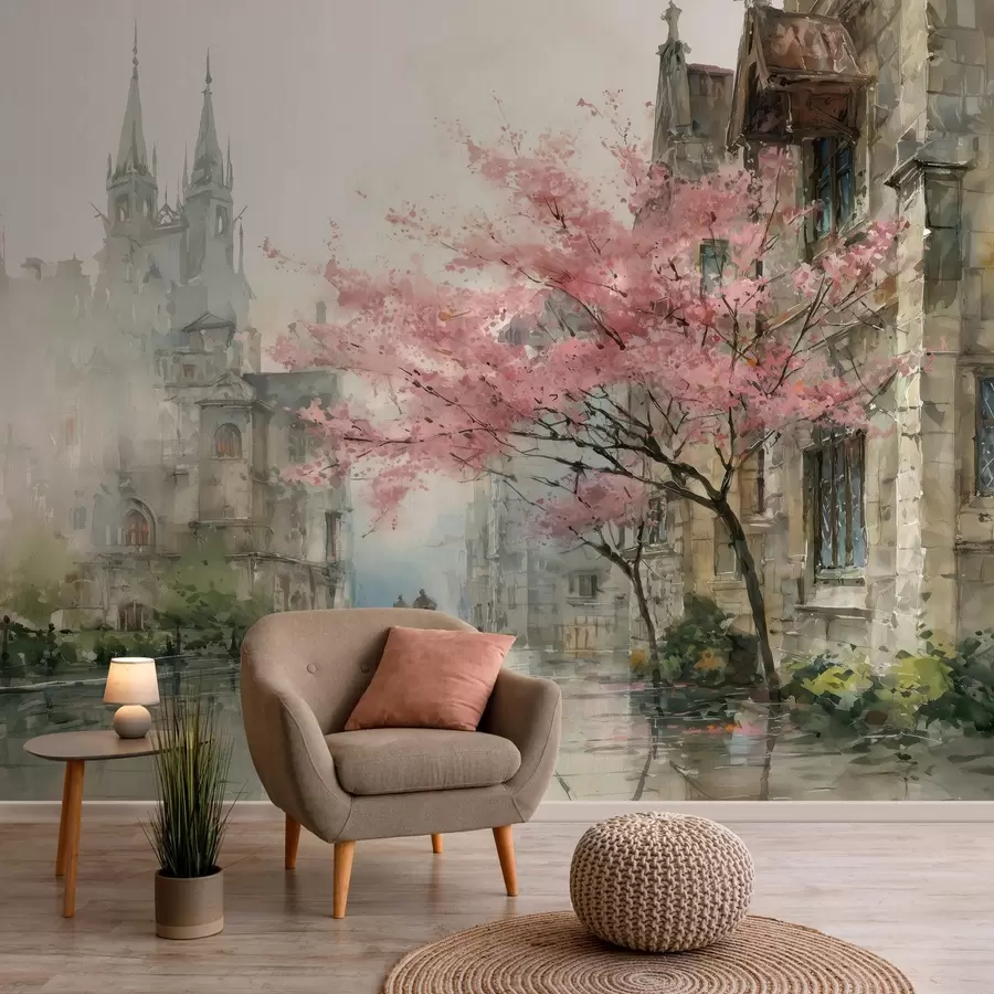 wall murals градски сликарство у акварел стилу w04500