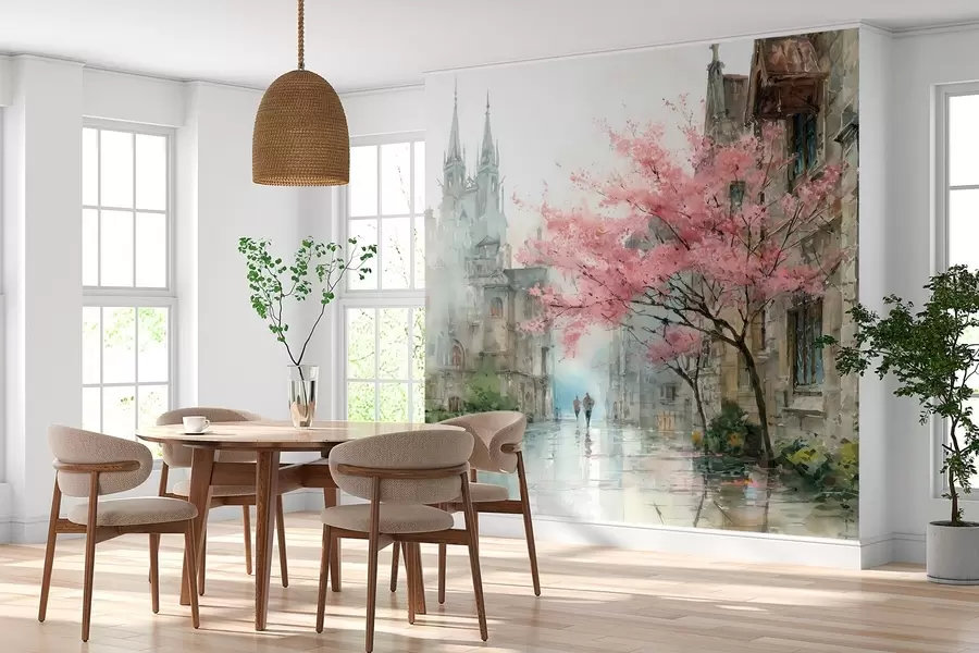 wall murals градски сликарство у акварел стилу w04500