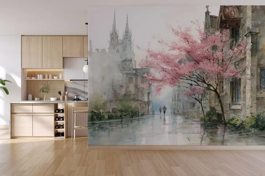 wall murals градски сликарство у акварел стилу w04500