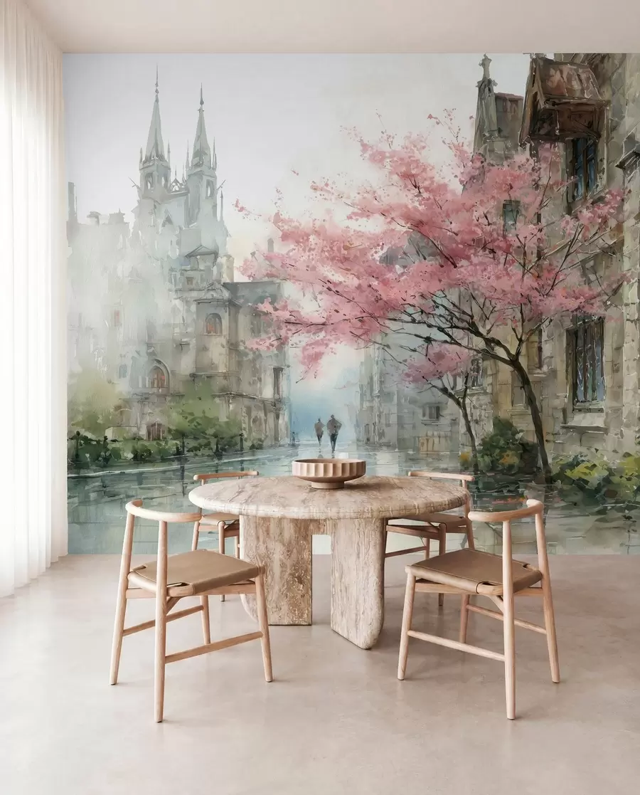 wall murals градски сликарство у акварел стилу w04500