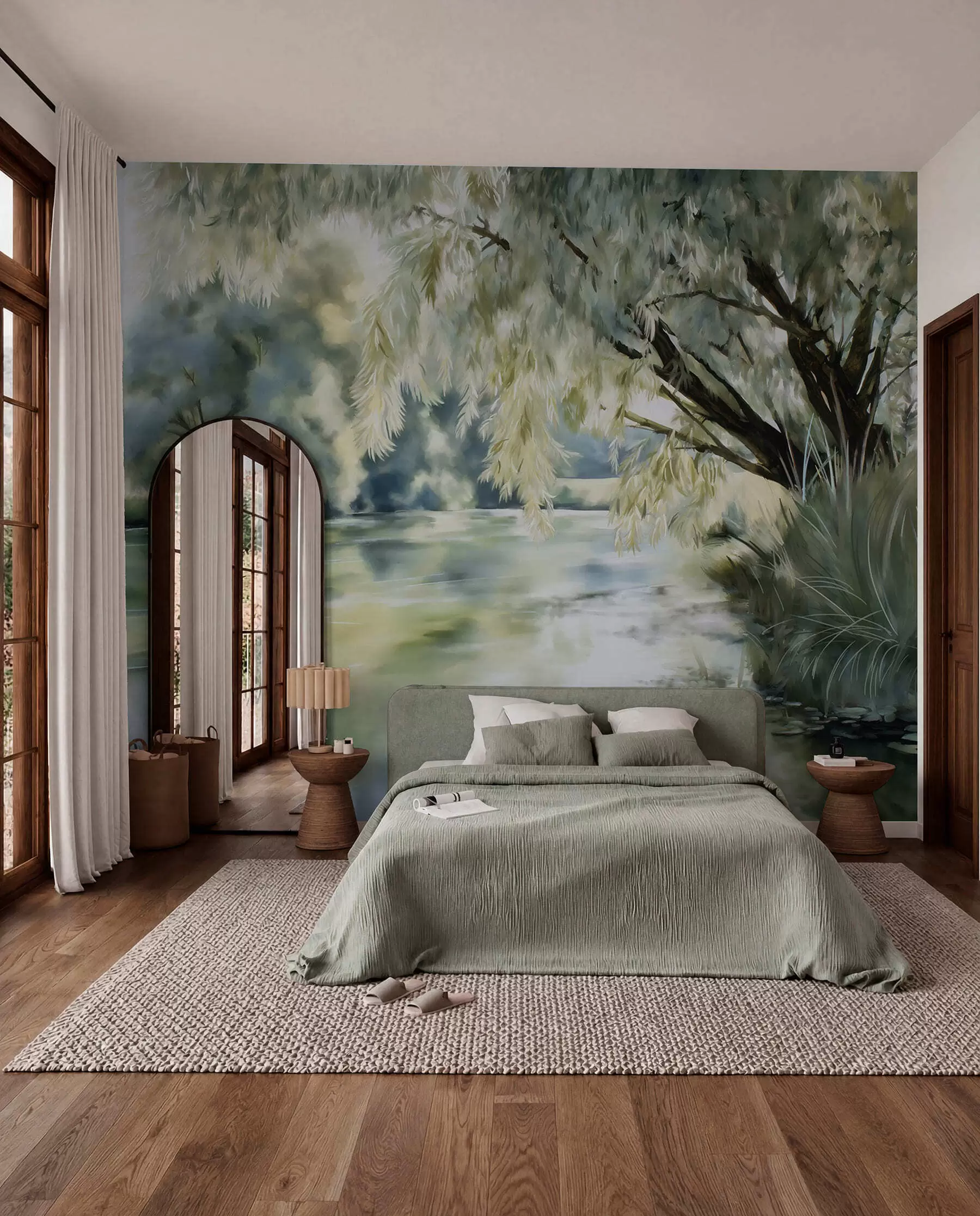 wall murals Дрво изнад језера у акварелном стилу w04501