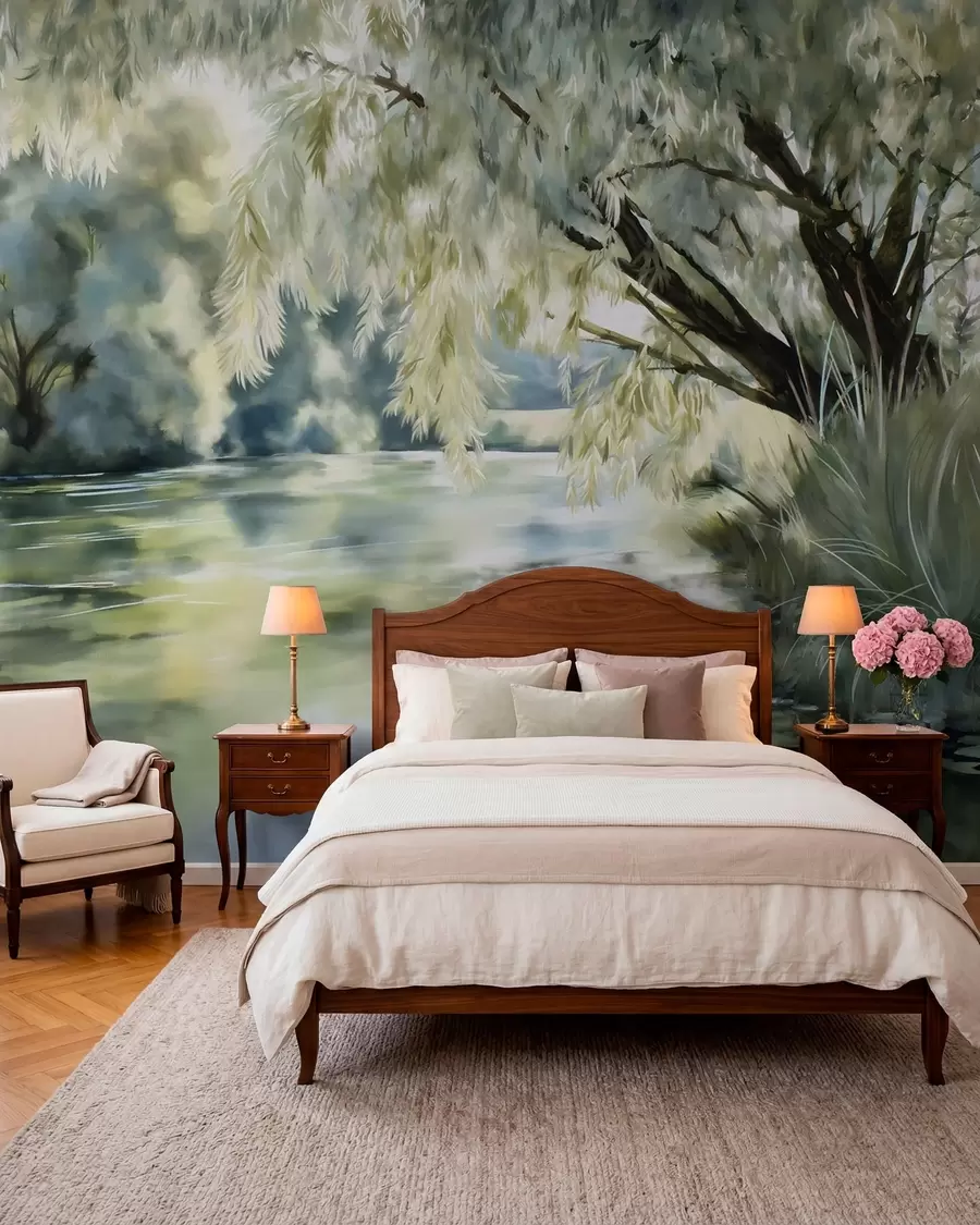 wall murals Дрво изнад језера у акварелном стилу w04501