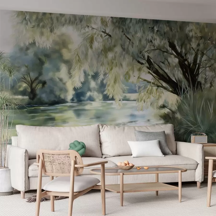 wall murals Дрво изнад језера у акварелном стилу w04501