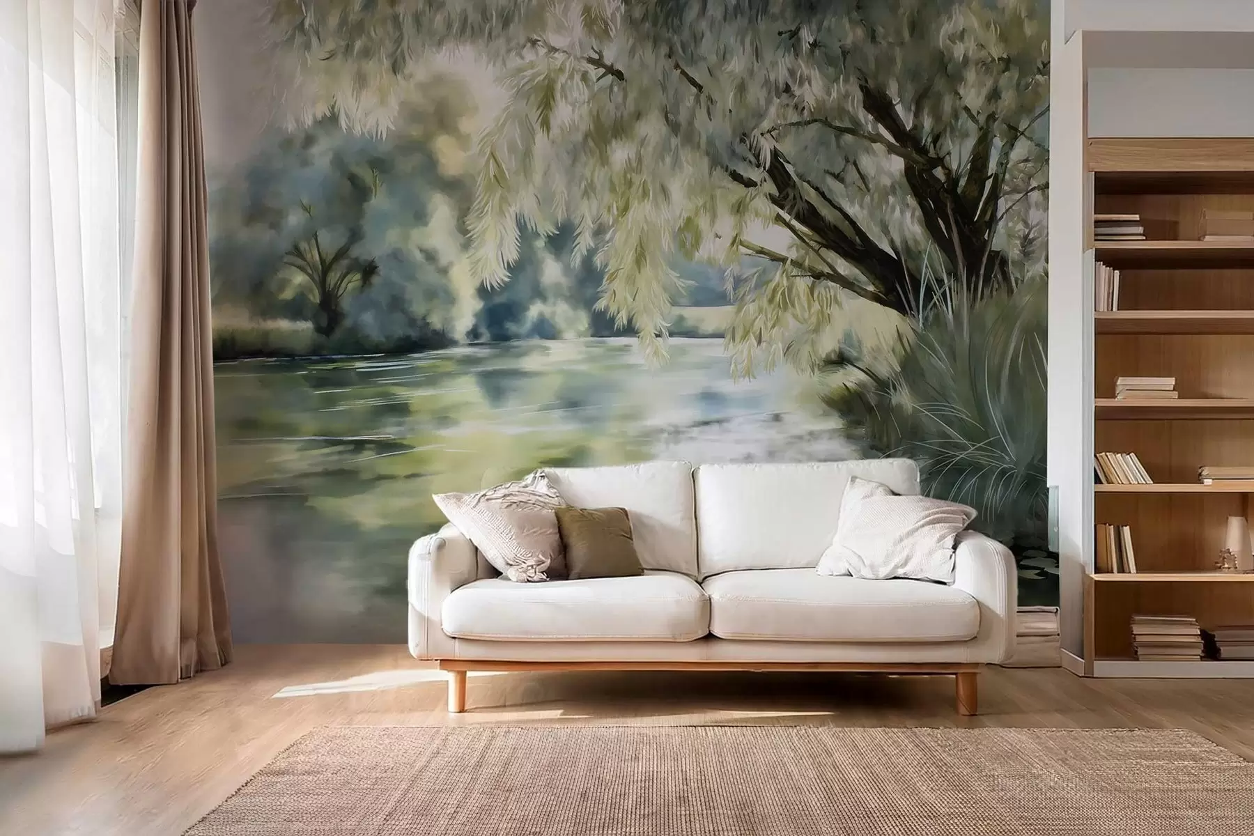 wall murals Дрво изнад језера у акварелном стилу w04501
