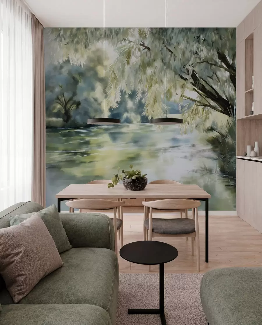 wall murals Дрво изнад језера у акварелном стилу w04501