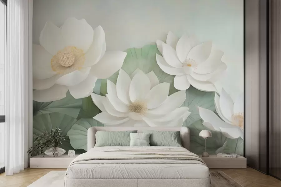 wall murals Цветови лотоса у лишћу w04539