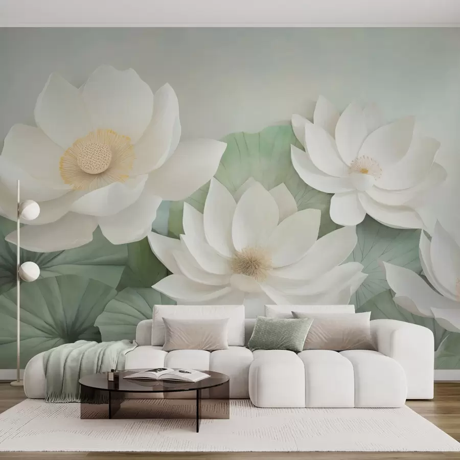 wall murals Цветови лотоса у лишћу w04539