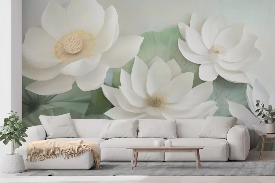 wall murals Цветови лотоса у лишћу w04539