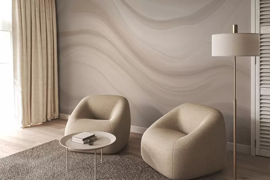 wall murals Светло беж апстракција са меким таласима w04257