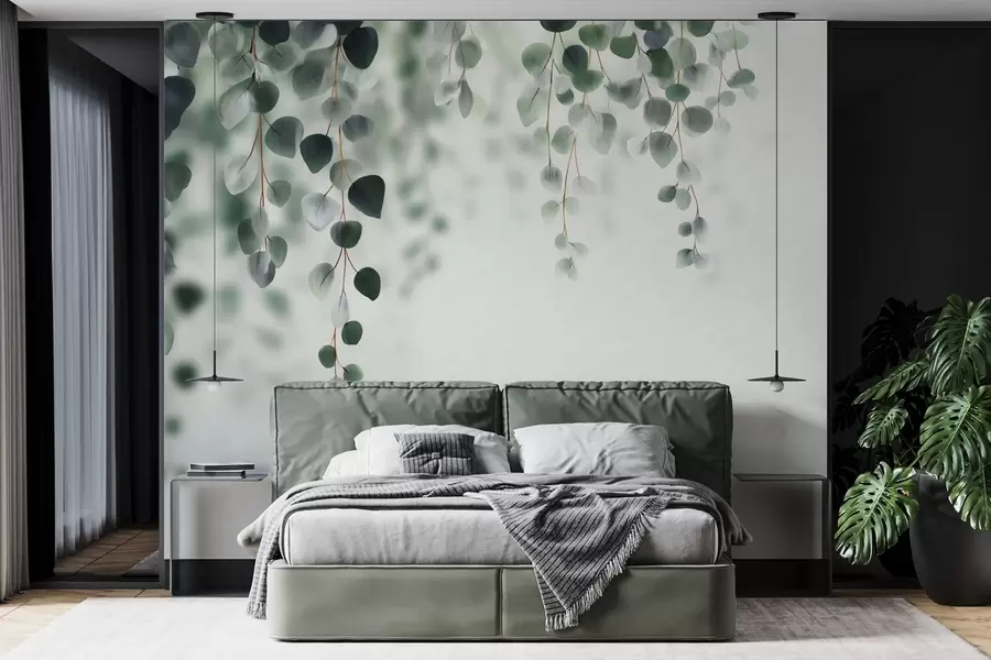 wall murals Падајући еукалиптус на светлој позадини w04393