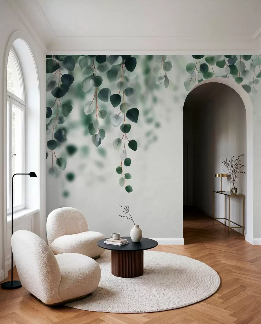 wall murals Падајући еукалиптус на светлој позадини w04393
