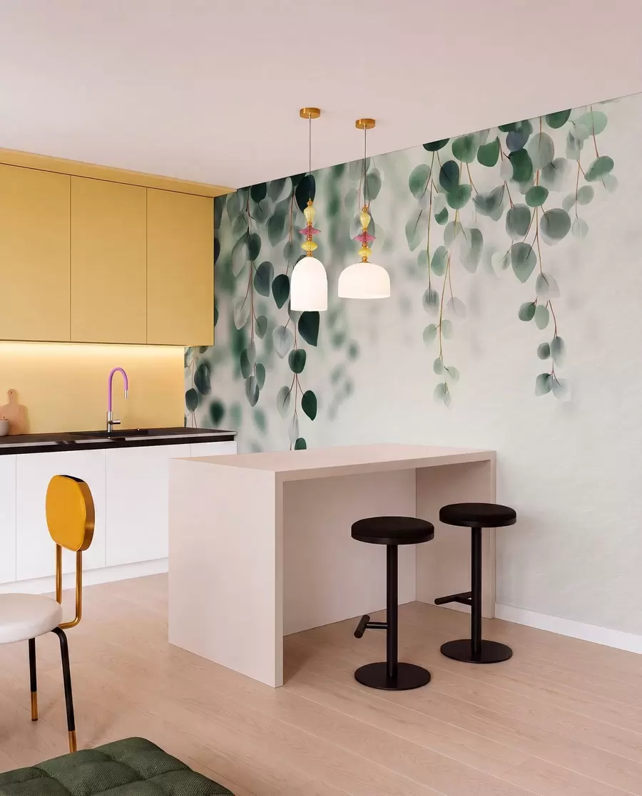 wall murals Падајући еукалиптус на светлој позадини w04393