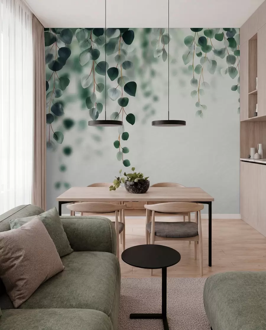 wall murals Падајући еукалиптус на светлој позадини w04393