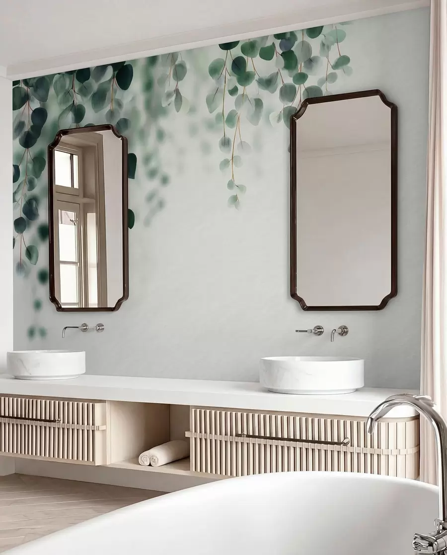 wall murals Падајући еукалиптус на светлој позадини w04393
