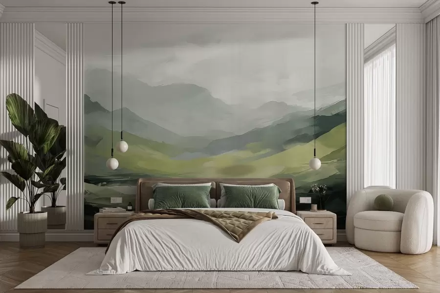 wall murals Апстрактни планински пејзаж у нијансама зелене w04447
