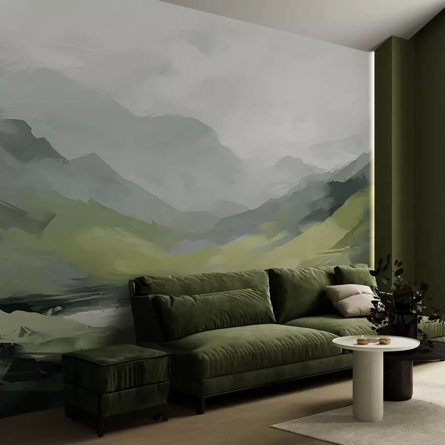 wall murals Апстрактни планински пејзаж у нијансама зелене w04447