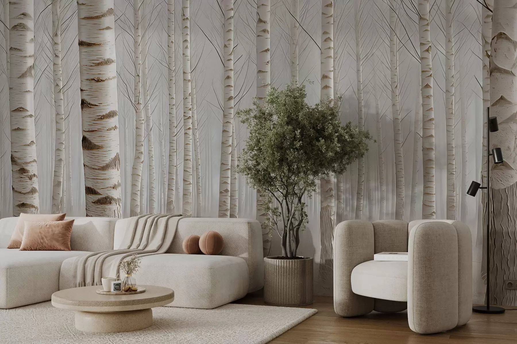 wall murals Брезова шума у магли, лагани минимализам w04574