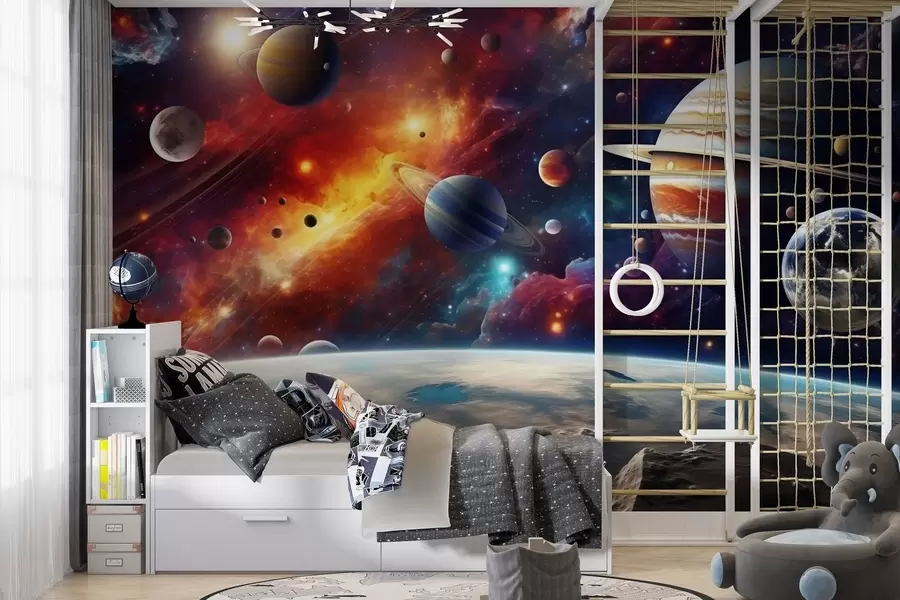 wall murals Шарени космос са планетама и маглинама w04576