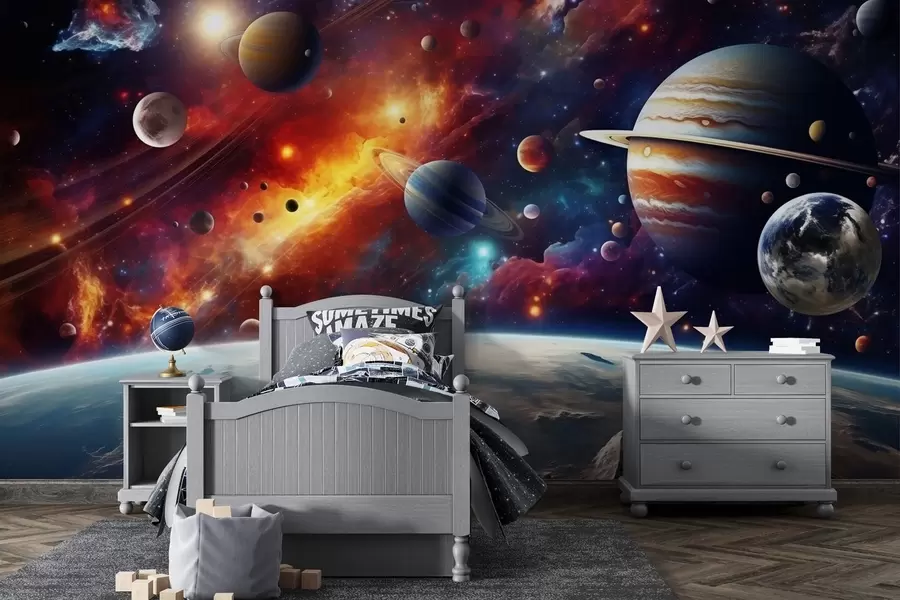 wall murals Шарени космос са планетама и маглинама w04576