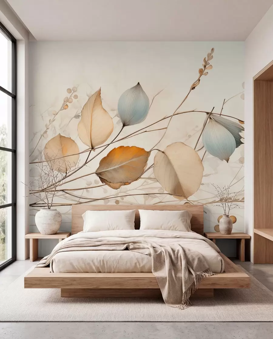wall murals Нежне гране са листовима у беж тоновима w04579