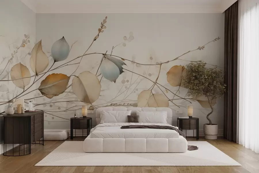 wall murals Нежне гране са листовима у беж тоновима w04579