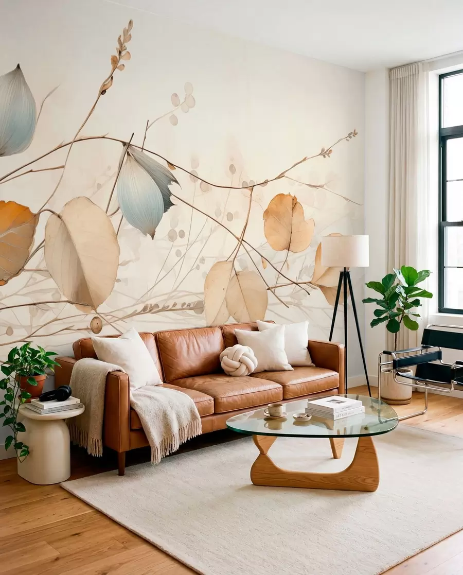 wall murals Нежне гране са листовима у беж тоновима w04579