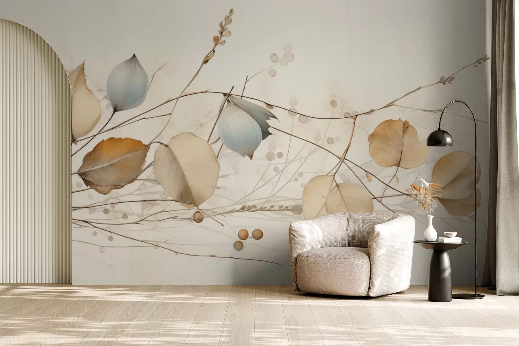 wall murals Нежне гране са листовима у беж тоновима w04579