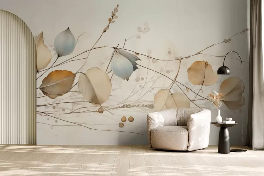 wall murals Нежне гране са листовима у беж тоновима w04579