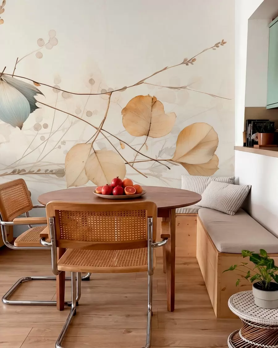 wall murals Нежне гране са листовима у беж тоновима w04579