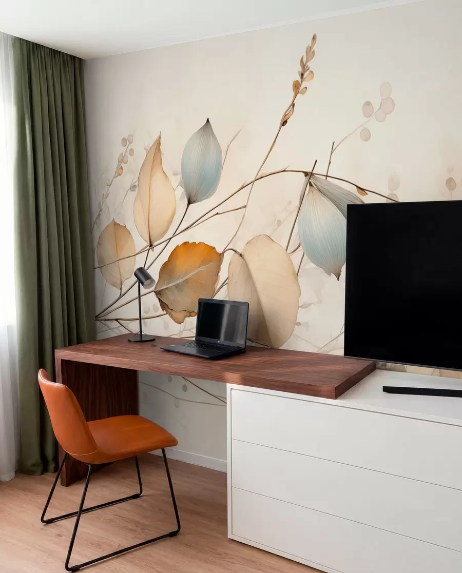 wall murals Нежне гране са листовима у беж тоновима w04579