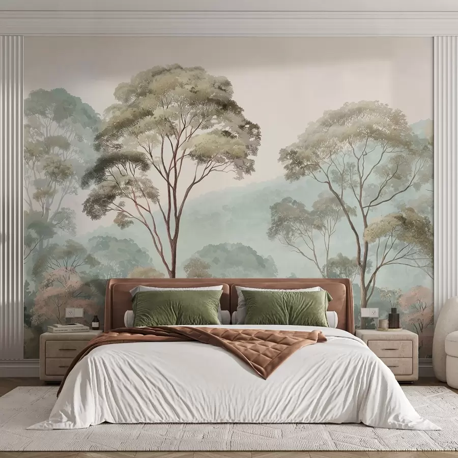 wall murals Магловито јутро у шуми у стилу акварела w09405