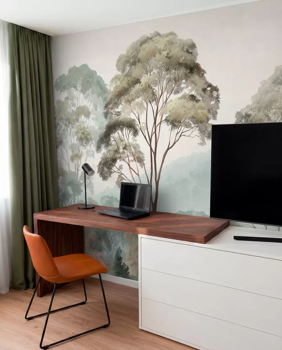 wall murals Магловито јутро у шуми у стилу акварела w09405