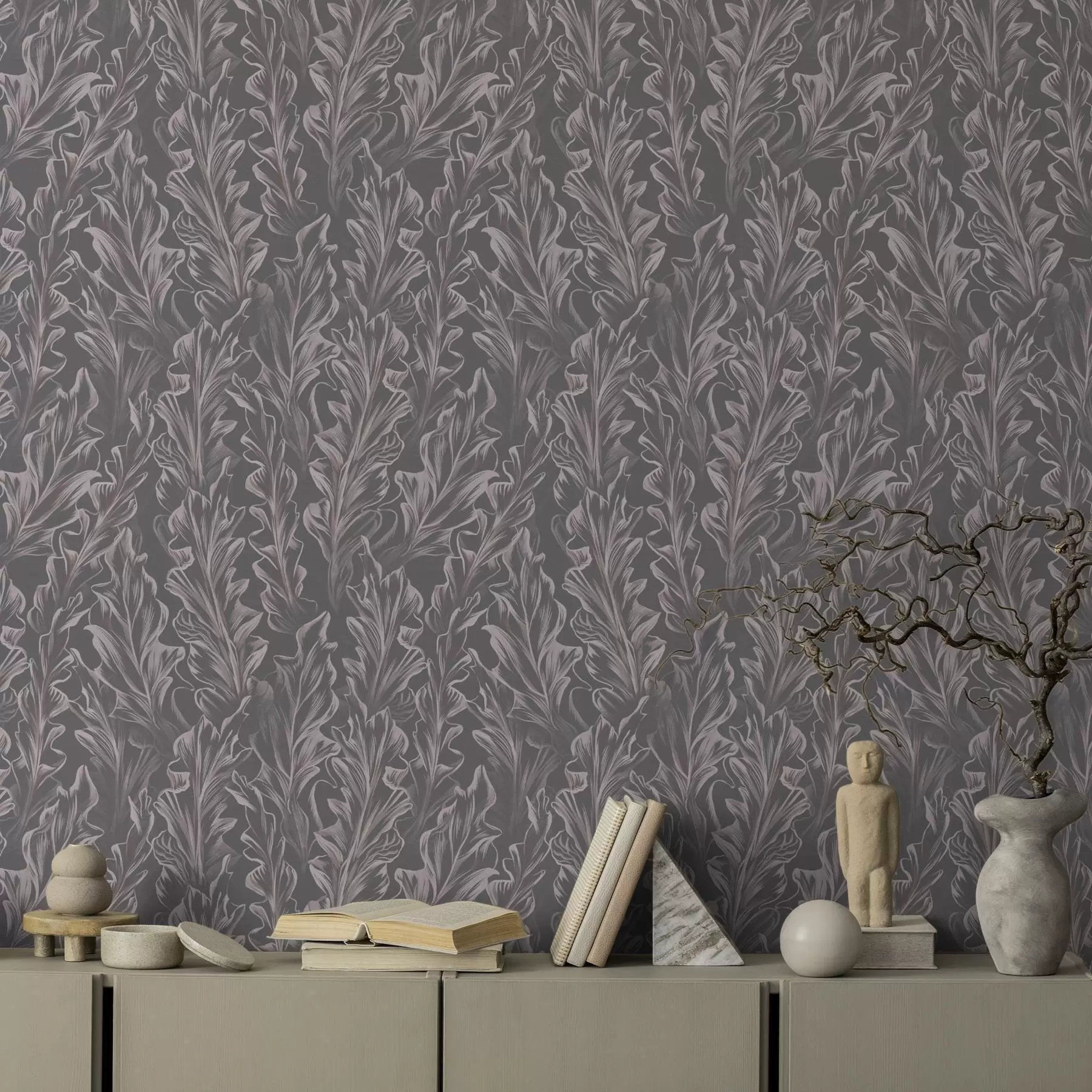 wall murals Текући лиснати таласи на графитној позадини, висок контраст a00495v1