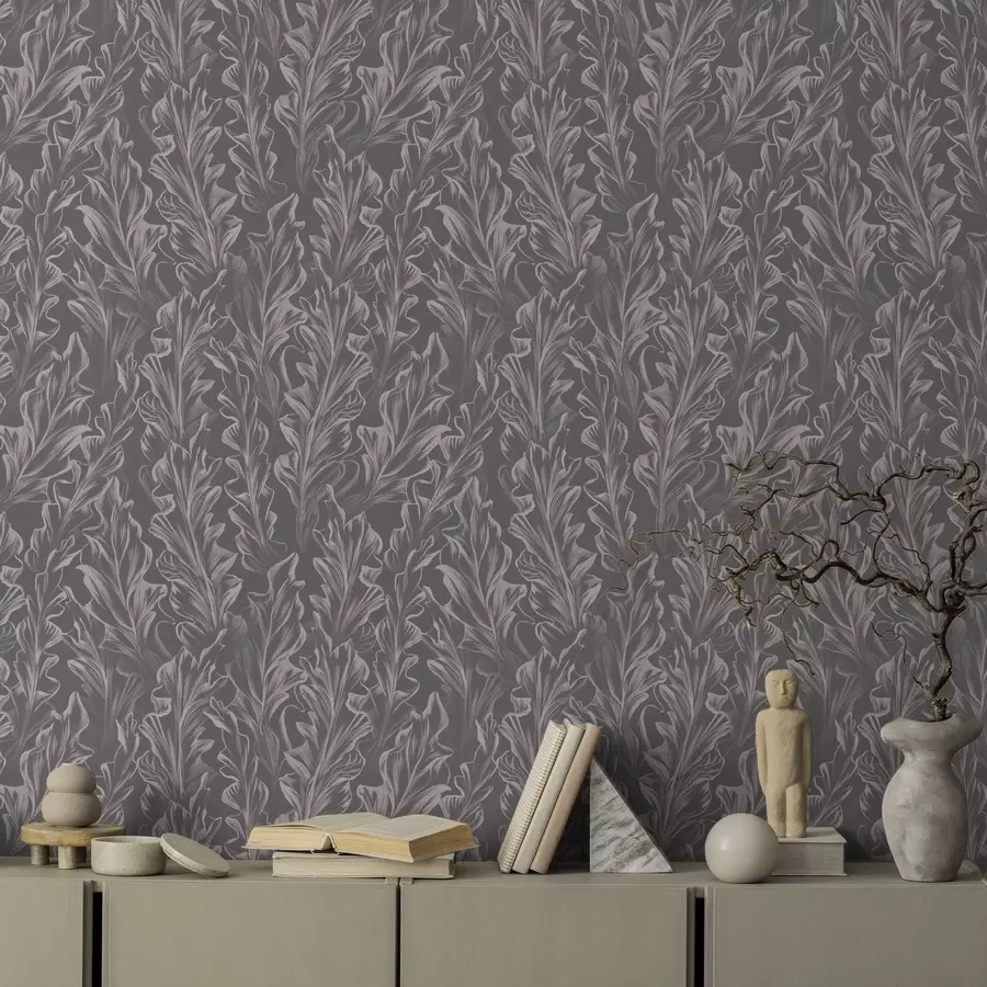 wall murals Текући лиснати таласи на графитној позадини, висок контраст a00495v1