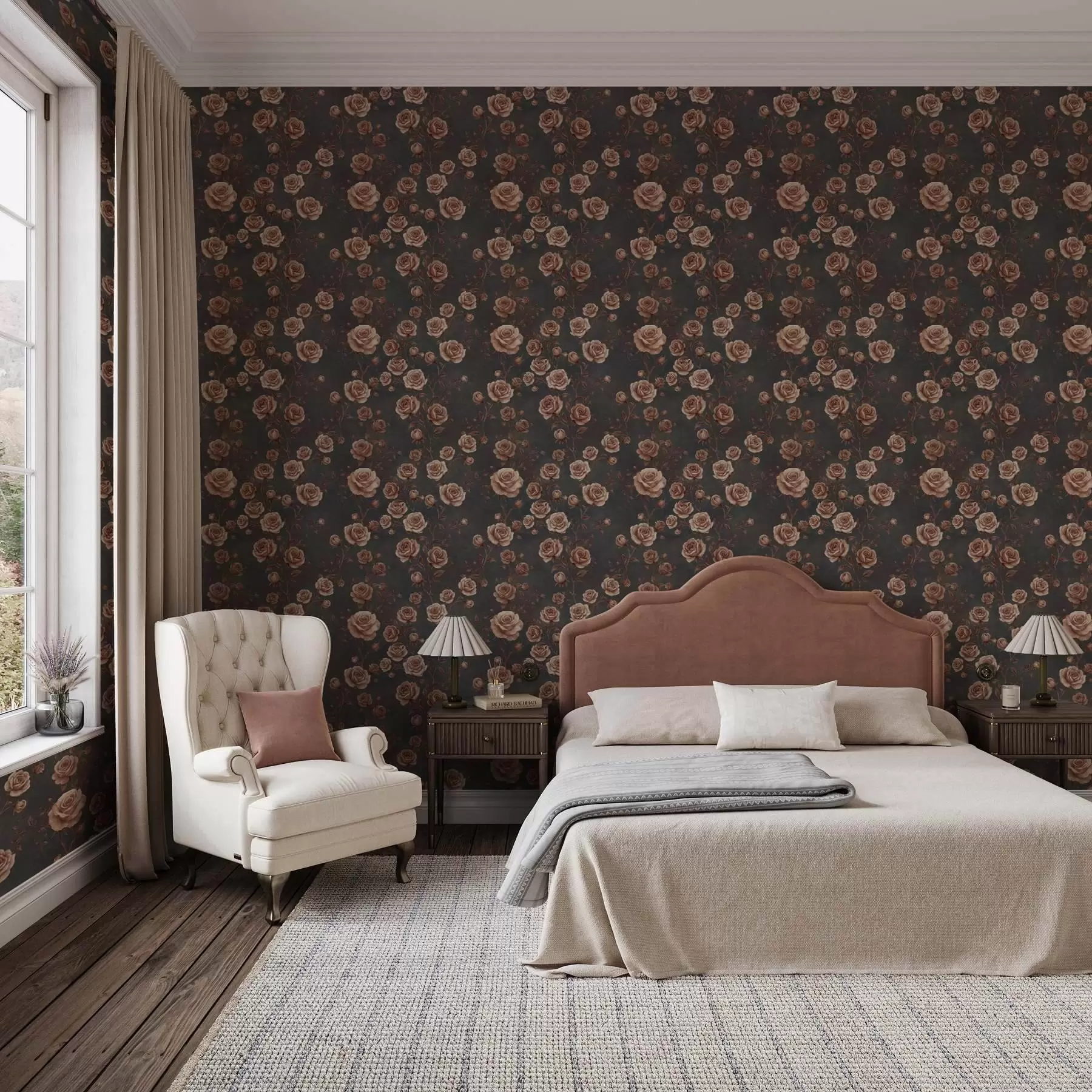 wall murals Винтажне руже на графитној позадини, теракотна палета a00497v1