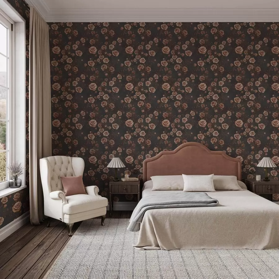 wall murals Винтажне руже на графитној позадини, теракотна палета a00497v1