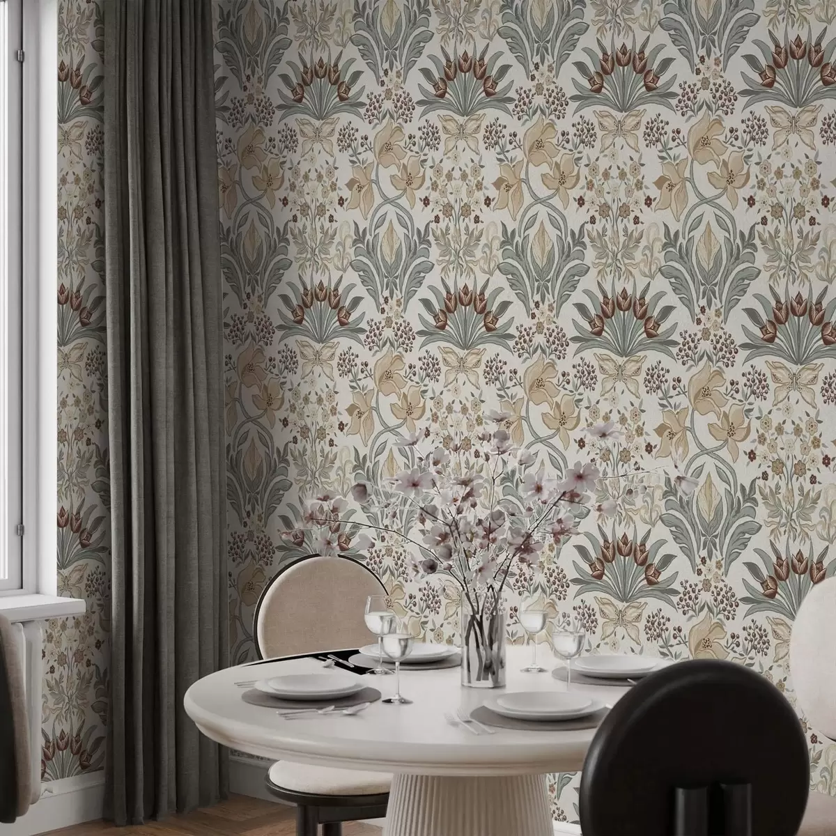 Позадина Декоративни љиљани и лептир на кремастој позадини a00500