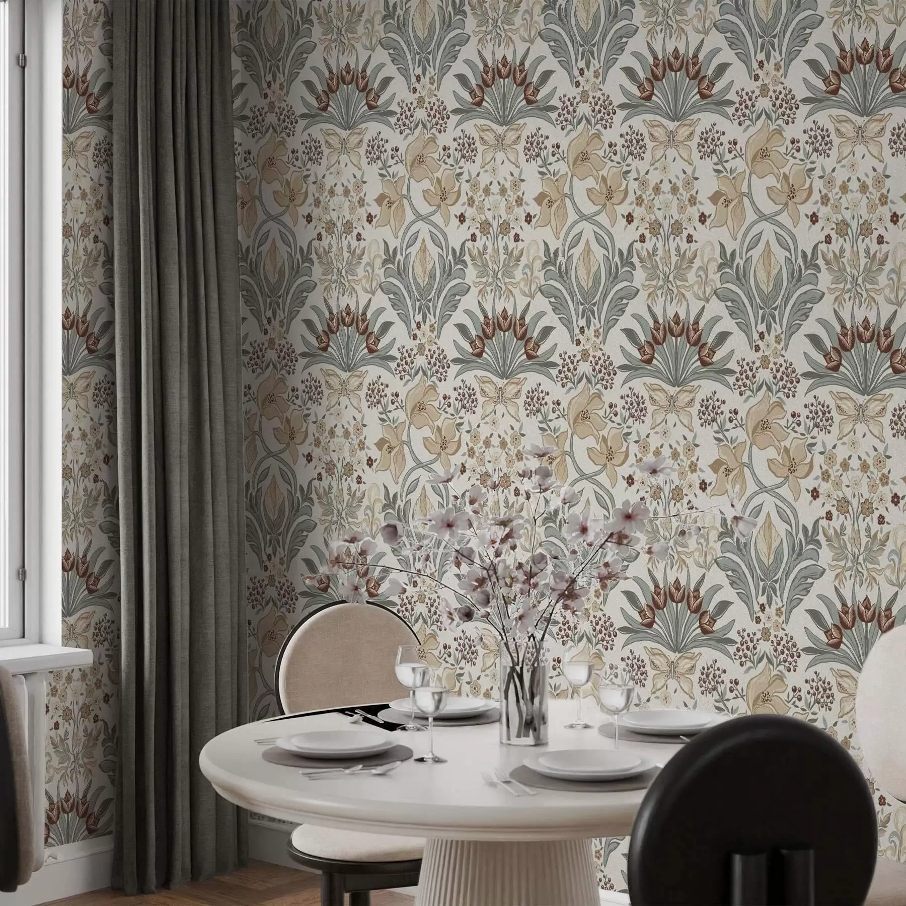 wall murals Декоративни љиљани и лептир на кремастој позадини a00500