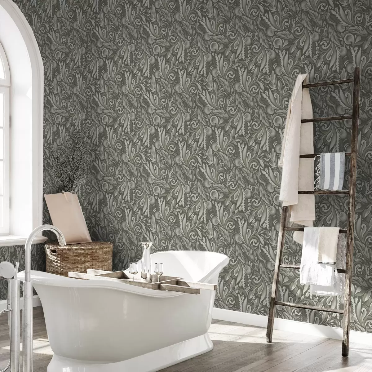 Позадина Акантови свици у маслинасто-беж палети a00501