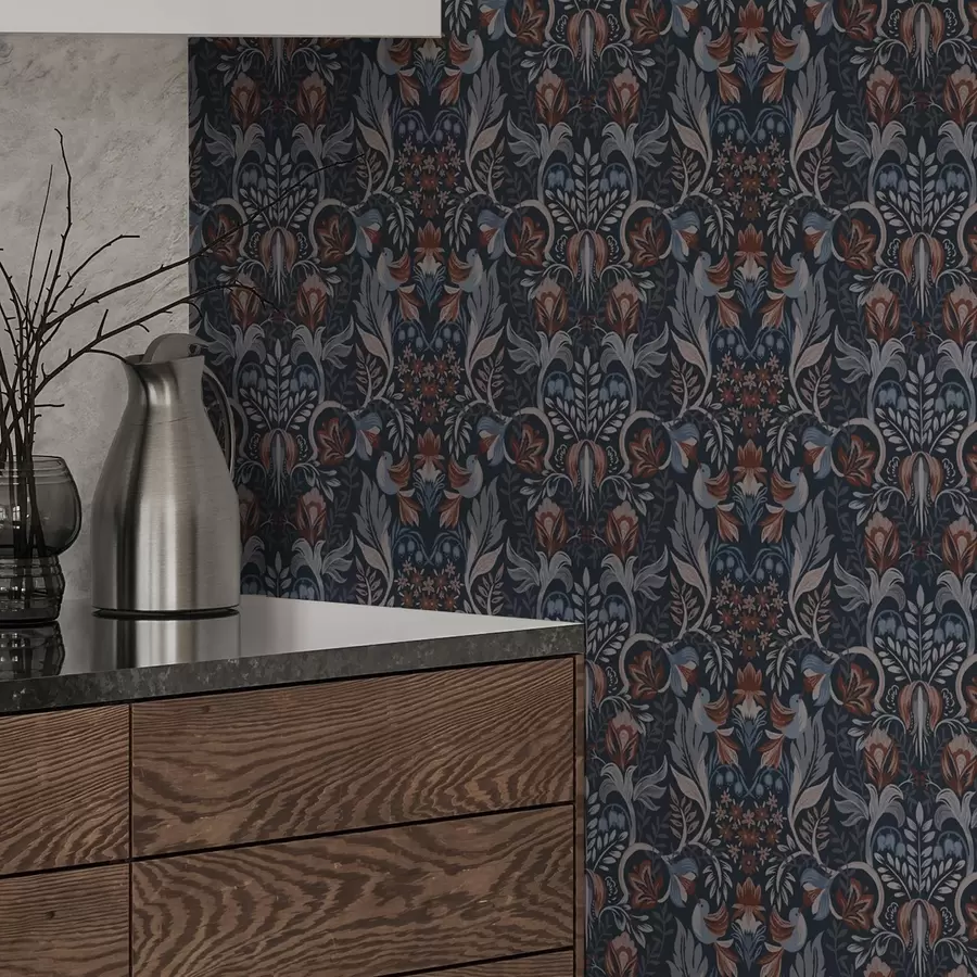 wall murals Народни украс са птицама, дубоко индиго боје a00502v1