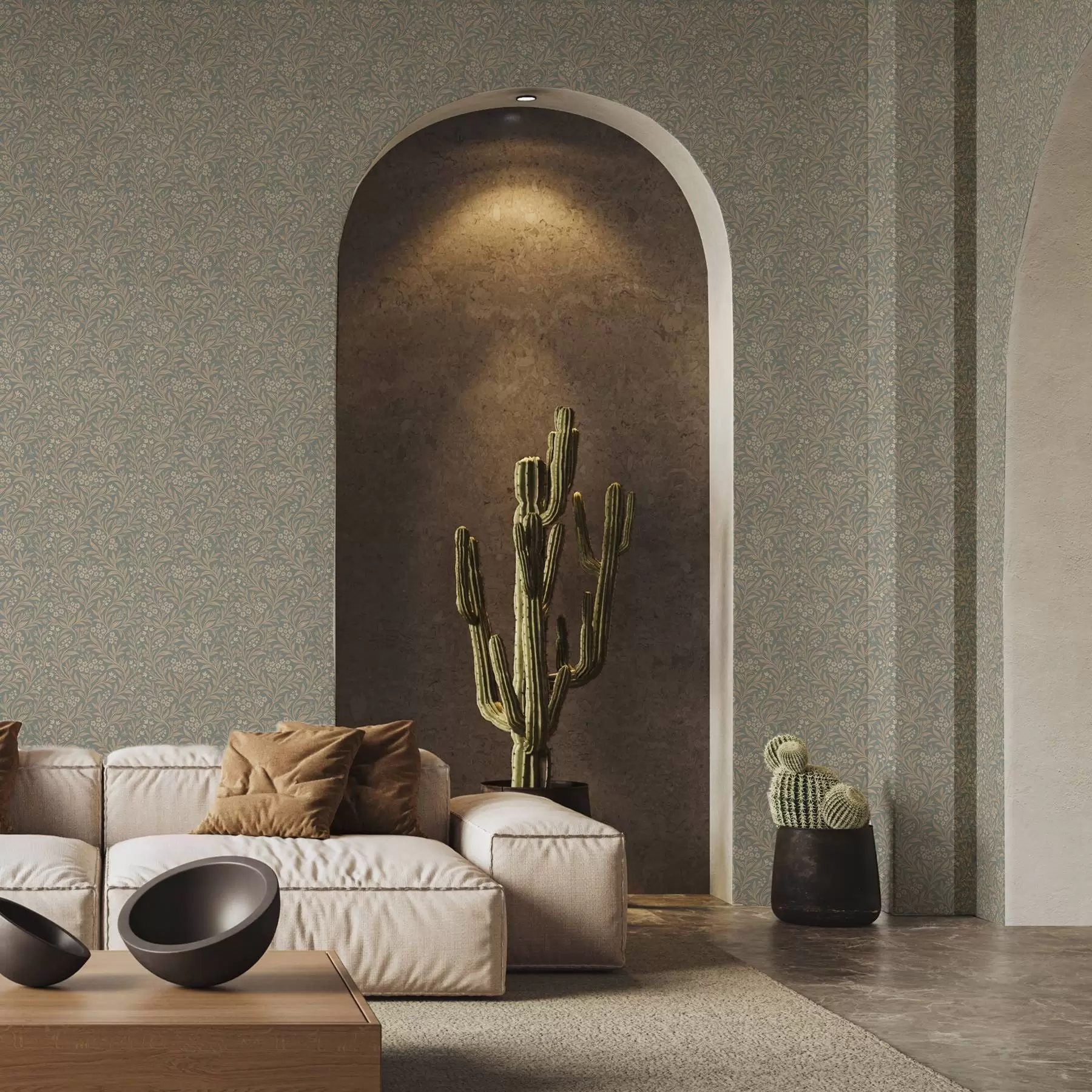 wall murals Морисов стил: беж гране на сиво-зеленој позадини a00569