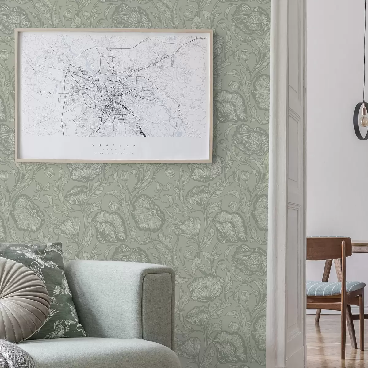 Позадина Макови линијског цртежа на сиво-зеленој позадини a00572v1