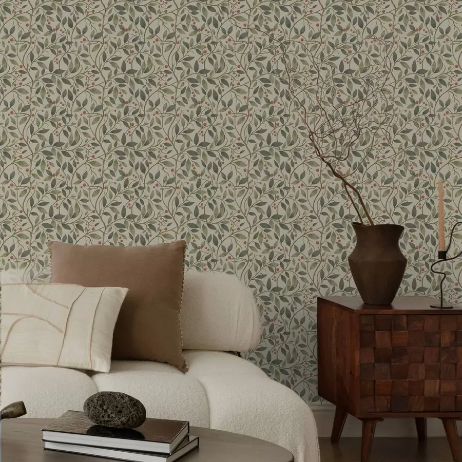 wall murals Маслинове гранчице са бобицама на топлом, светлом тлу a00573