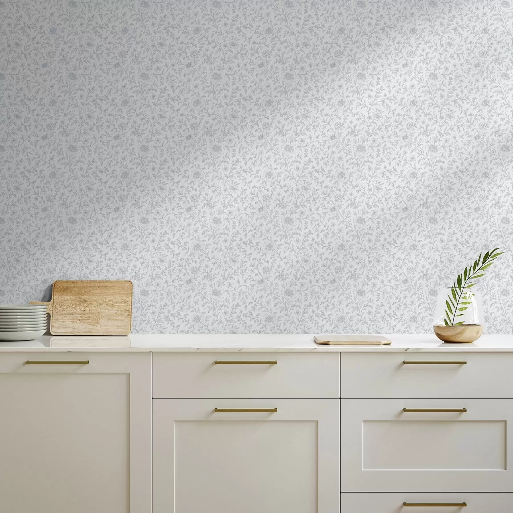 wall murals Фино плаво цвеће линијском уметношћу на прљаво белој позадини a00576