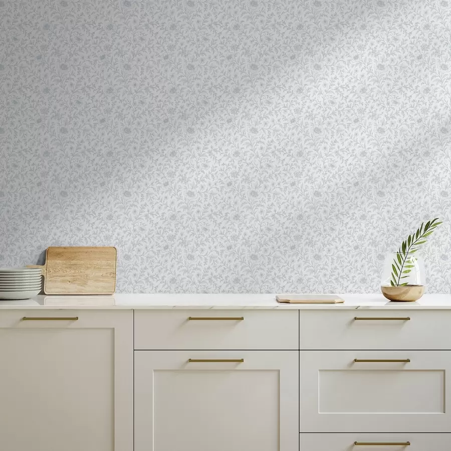 wall murals Фино плаво цвеће линијском уметношћу на прљаво белој позадини a00576