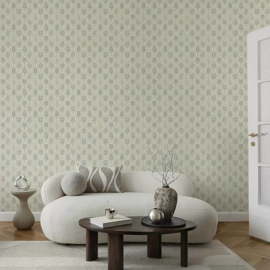 wall murals Ботанички медаљони у решетки, пастелни тонови a00579