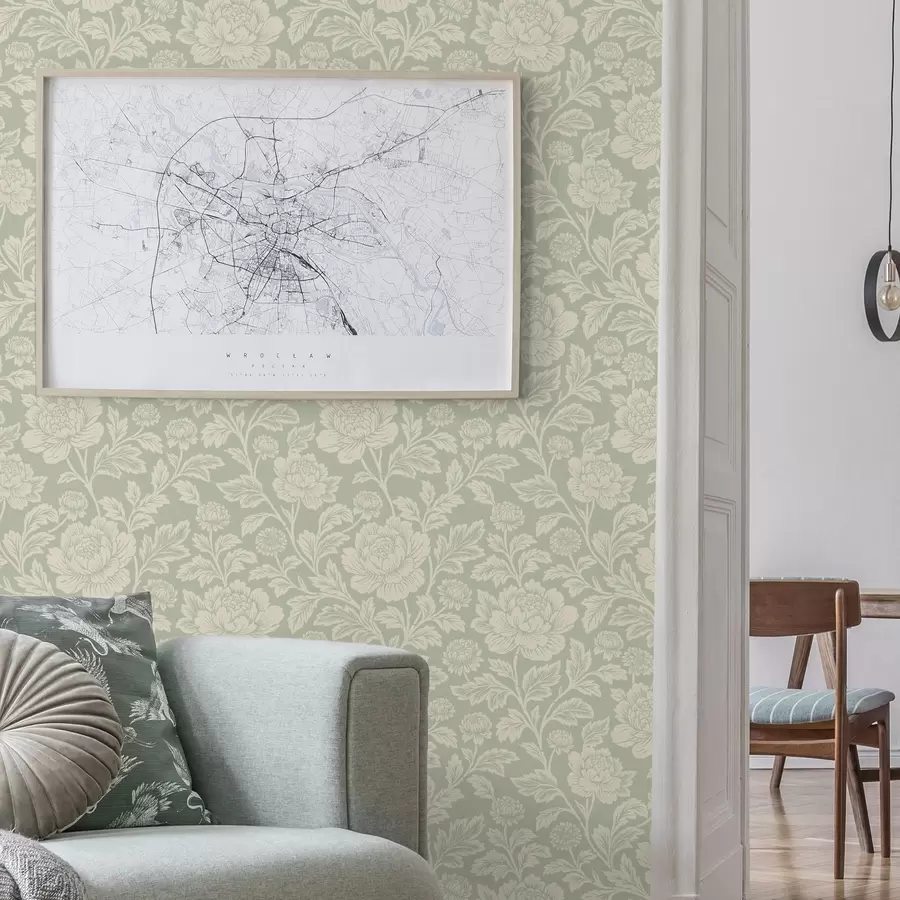 wall murals Велики божури уметнички на позадини жалфије a00582